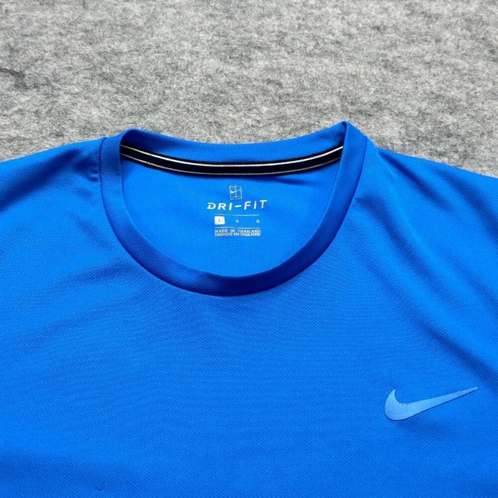Nike Court Tennis Shirt Men L Blue Solid Crew Neck Performance Ringer 939134